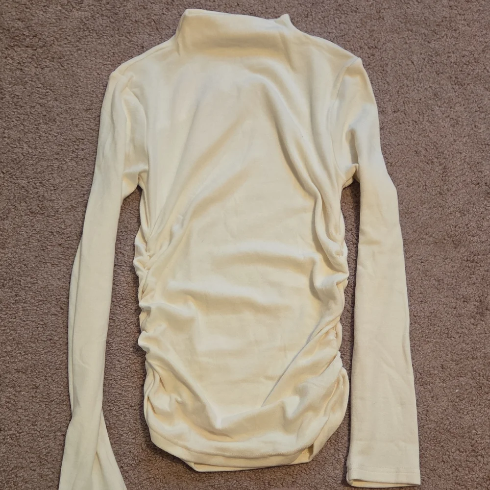 OGL Cream Long Sleeve Ruched Mock Neck Top - Picture 1 of 3